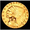 Image 2 : ***Auction Highlight*** 1914-d Gold Indian Quarter Eagle $2 1/2 Graded Select+ Unc By USCG (fc)