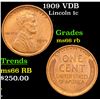 Image 1 : 1909 VDB Lincoln Cent 1c Grades GEM+ Unc RB