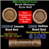 Image 1 : Mixed small cents 1c orig shotgun roll, 1919-s Wheat Cent, 1899 Indian Cent other end, brinks Wrappe