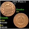 Image 1 : 1865 Plain 5 Two Cent Piece 2c Grades f+