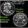 Image 1 : Proof 1956 Type 2 Franklin Half Dollar 50c Grades GEM+ Proof Cameo