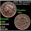 Image 1 : 1837 Sm Letters Coronet Head Large Cent 1c Grades vf++