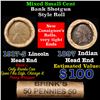 Image 1 : Mixed small cents 1c orig shotgun roll, 1917-s Wheat Cent, 1897 Indian Cent other end, brinks Wrappe