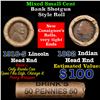Image 1 : Mixed small cents 1c orig shotgun roll, 1918-s Wheat Cent, 1892 Indian Cent other end, brinks Wrappe