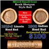 Image 1 : Mixed small cents 1c orig shotgun roll, 1919-s Wheat Cent, 1900 Indian Cent Brinks Wrapper