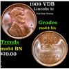 Image 1 : 1909 VDB Lincoln Cent 1c Grades Choice Unc BN