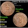 Image 1 : (1863) Knickerbocker Civil War Token 1c Grades vf+