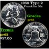 Image 1 : Proof 1956 Type 2 Franklin Half Dollar 50c Grades GEM Proof