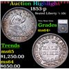 Image 1 : ***Auction Highlight*** 1853-p Seated Liberty Half Dime 1/2 10c Graded ms64+ By SEGS