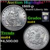 Image 1 : ***Auction Highlight*** 1869-p Seated Half Dollar 50c Graded ms64 By USCG.