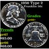 Proof 1956 Type 2 Franklin Half Dollar 50c Grades GEM++ Proof