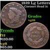 1829 Lg Letters Coronet Head Large Cent 1c Grades vg+
