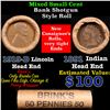 Image 1 : Mixed small cents 1c orig shotgun roll, 1919-d Wheat Cent, 1891 Indian Cent other end, brinks Wrappe