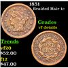 1851 Braided Hair Large Cent 1c Grades vf details