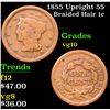 1855 Upright 55 Braided Hair Large Cent 1c Grades vg+