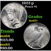 Image 1 : 1922-p Peace Dollar $1 Grades Select+ Unc