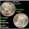 Image 1 : 1924-p Peace Dollar $1 Grades GEM+ Unc