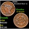Image 1 : 1844 Braided Hair Large Cent 1c Grades vf details