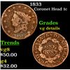 1833 Coronet Head Large Cent 1c Grades vg details