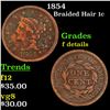 1854 Braided Hair Large Cent 1c Grades f details