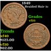 1849 Braided Hair Large Cent 1c Grades vf+