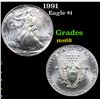 1991 Silver Eagle Dollar $1 Grades GEM+++ Unc