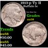 1913-p Ty II Buffalo Nickel 5c Grades Choice AU/BU Slider