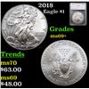 Image 1 : 2018 Silver Eagle Dollar $1 Graded ms69+ By SEGS