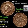 1824 Coronet Head Large Cent 1c Graded xf45 By SEGS