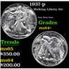 Image 1 : 1937-p Walking Liberty Half Dollar 50c Grades Choice+ Unc