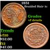 1851 Braided Hair Large Cent 1c Grades vf details