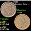 1853 Braided Hair Large Cent 1c Grades Select AU