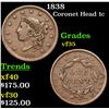Image 1 : 1838 Coronet Head Large Cent 1c Grades vf++