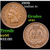 Image 1 : 1908 Indian Cent 1c Grades xf+