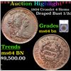 Image 1 : ***Auction Highlight*** 1804 Crosslet 4 Stems Draped Bust Half Cent 1/2c Graded ms64 bn By SEGS (fc)