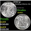 Image 1 : 1942-p Walking Liberty Half Dollar 50c Grades Choice+ Unc