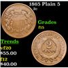 Image 1 : 1865 Plain 5 Two Cent Piece 2c Grades f+