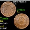 Image 1 : 1865 Plain 5 Two Cent Piece 2c Grades f, fine