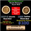 Image 1 : Mixed small cents 1c orig shotgun roll, 1917-s Wheat Cent, 1899 Indian Cent other end, brinks Wrappe