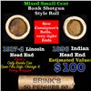 Image 1 : Mixed small cents 1c orig shotgun roll, 1917-d Wheat Cent, 1896 Indian Cent other end, brinks Wrappe