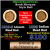 Image 1 : Mixed small cents 1c orig shotgun roll, 1919-s Wheat Cent, 1883 Indian Cent other end, brinks Wrappe