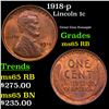 Image 1 : 1918-p Lincoln Cent 1c Grades GEM Unc RB