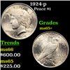 Image 1 : 1924-p Peace Dollar $1 Grades GEM+ Unc