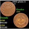 Image 1 : 1865 plain 5 Two Cent Piece 2c Grades vf+