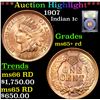 Image 1 : ***Auction Highlight*** 1907 Indian Cent 1c Graded Gem+ Unc RD By USCG (fc)