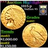 Image 1 : ***Auction Highlight*** 1915-p Gold Indian Half Eagle $5 Graded Select Unc By USCG (fc)