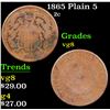 Image 1 : 1865 plain 5 Two Cent Piece 2c Grades vg, very good
