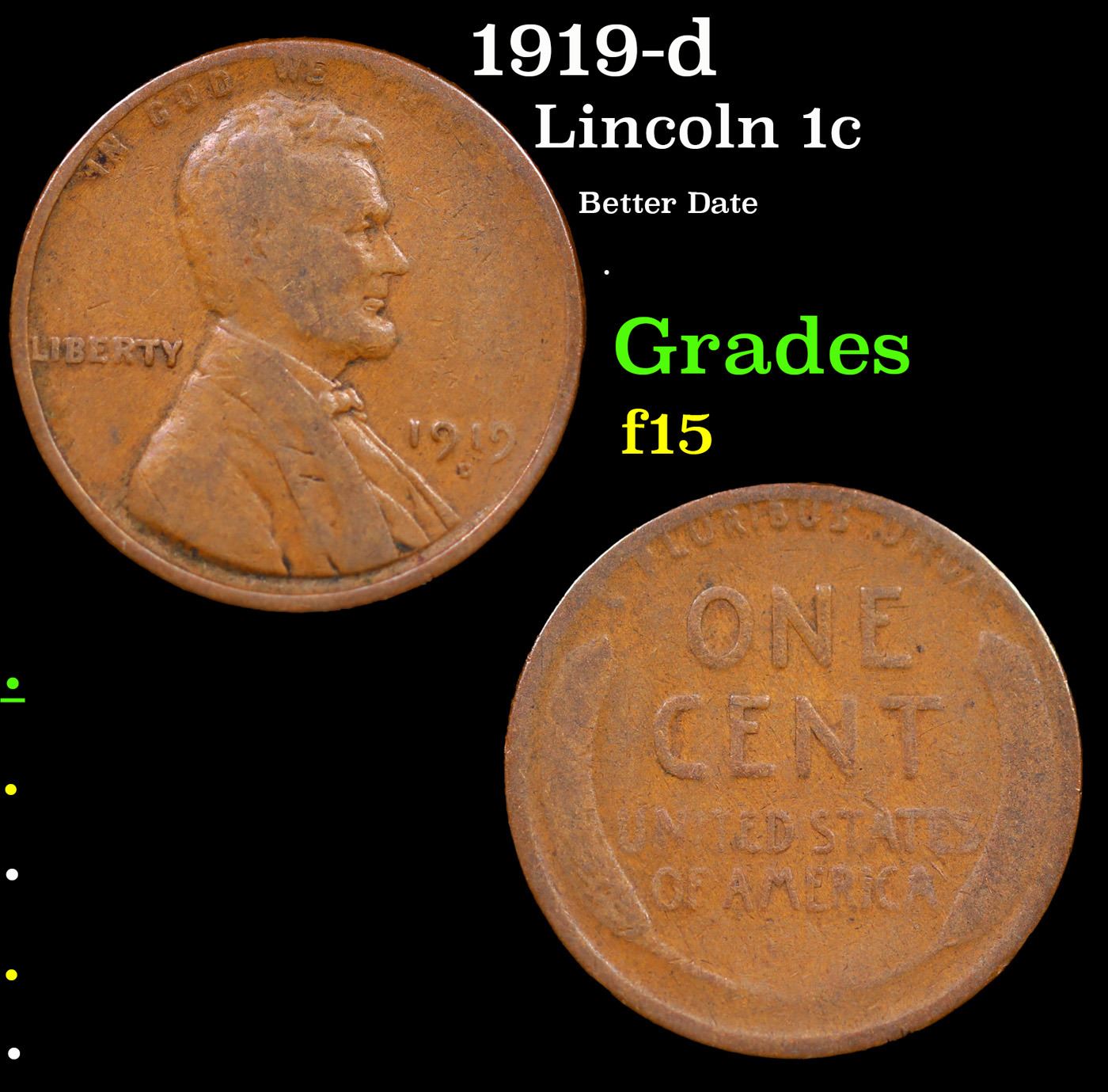 1919-d Lincoln Cent 1c Grades f+