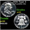 Image 1 : Proof 1956 Type 2 Franklin Half Dollar 50c Grades GEM+ Proof