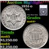 Image 1 : ***Auction Highlight*** 1851-o Three Cent Silver 3cs Graded ms64+ By SEGS (fc)